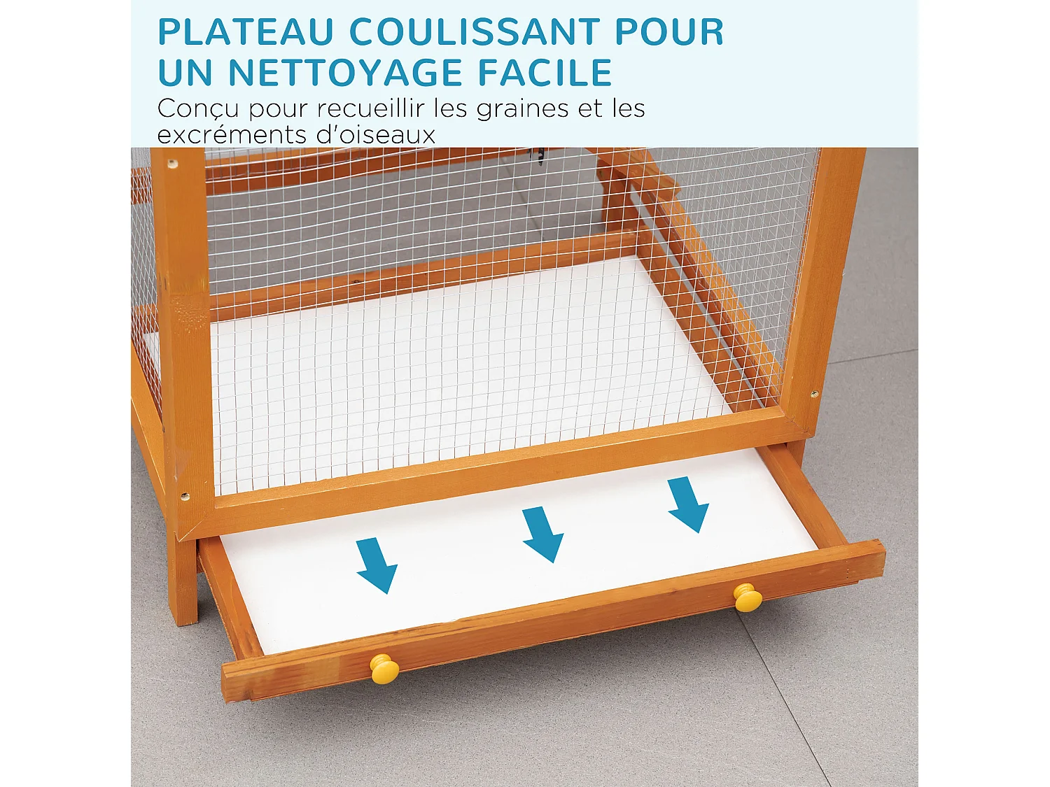 Volière cage à oiseaux - 2 portes tiroir déjection coulissant échelle toit bitumé - bois sapin pré-huilé