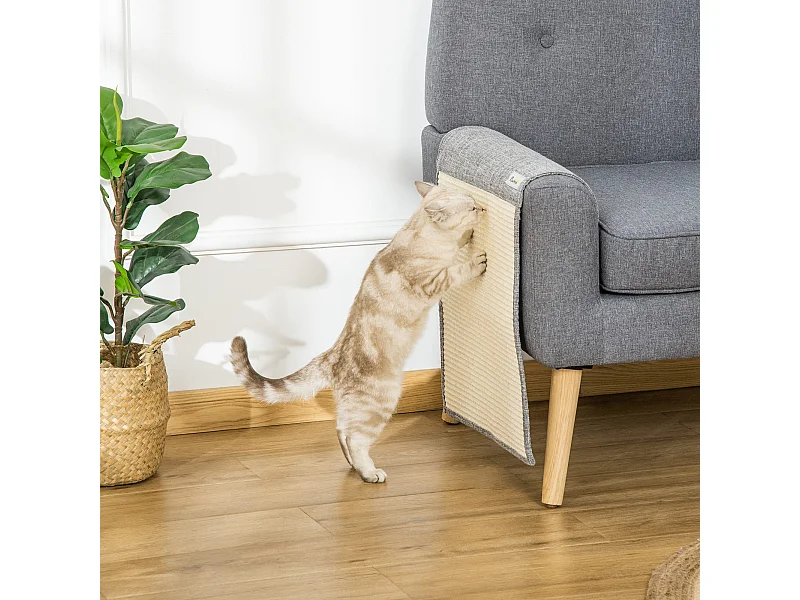 Lot de 2 tapis griffoir chat grattoir chat en sisal grattoir de canapé, sol ou mur dim. 130L x 45l cm gris