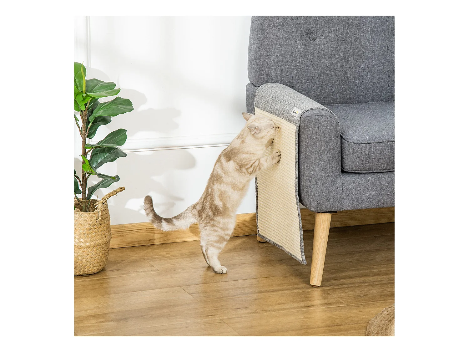 Lot de 2 tapis griffoir chat grattoir chat en sisal grattoir de canapé, sol ou mur dim. 130L x 45l cm gris