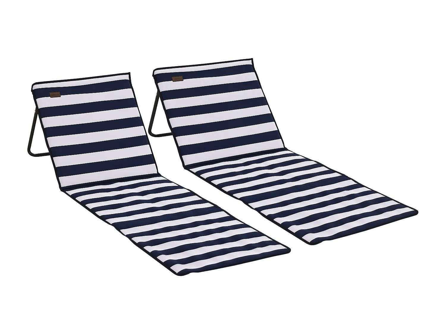Lot de 2 tapis de plage rembourrés pliables - matelas de plage - dossier inclinable, rangement - métal polyester blanc bleu