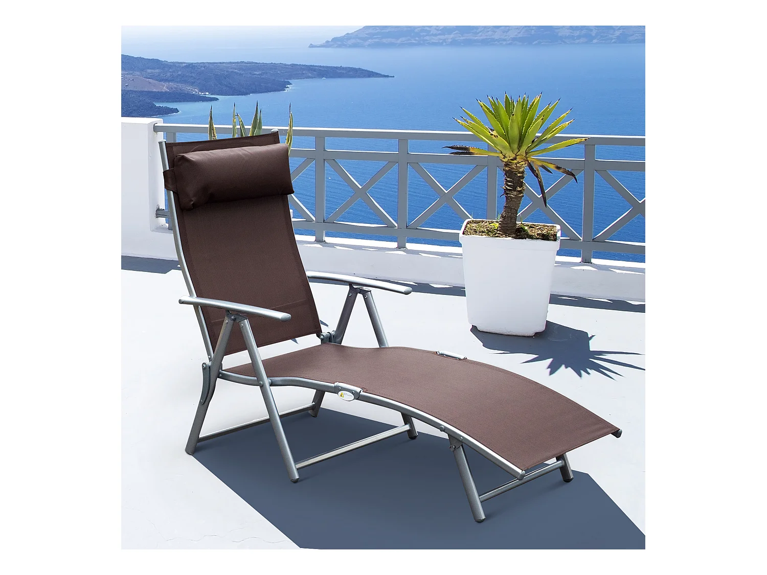 Outsunny transat chaise longue bain de soleil pliable dossier inclinable multi-positions têtière fournie 137L x 64l x 101H cm métal époxy textilène marron