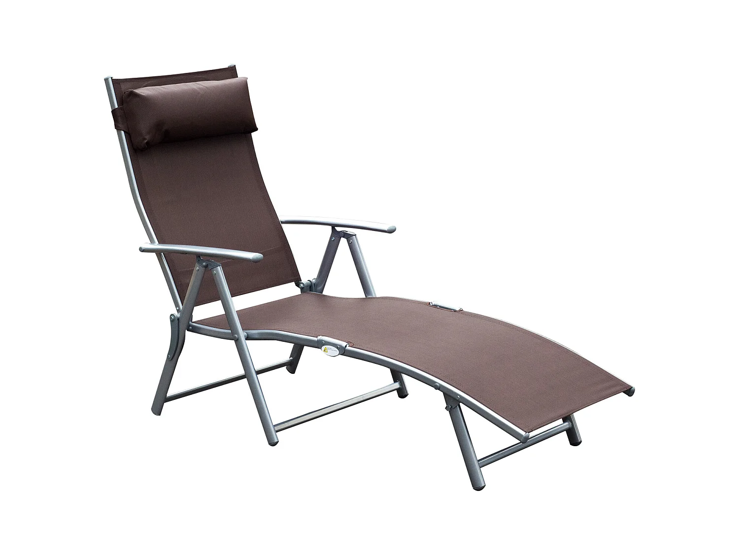 Outsunny transat chaise longue bain de soleil pliable dossier inclinable multi-positions têtière fournie 137L x 64l x 101H cm métal époxy textilène marron