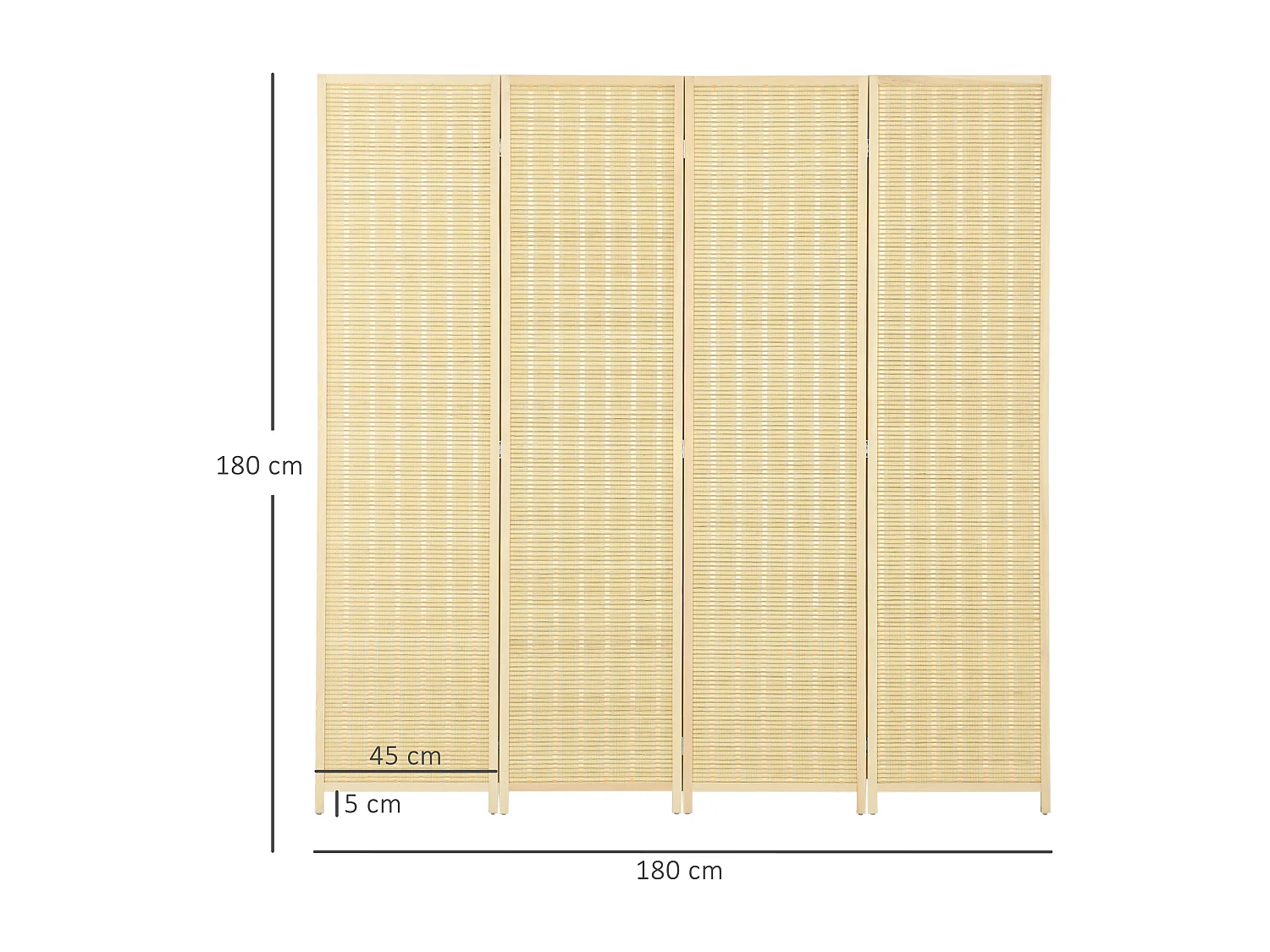 Paravent intérieur séparateur de pièce pliable 4 panneaux dim. 180L x 180H cm bois pin bambou coton naturel