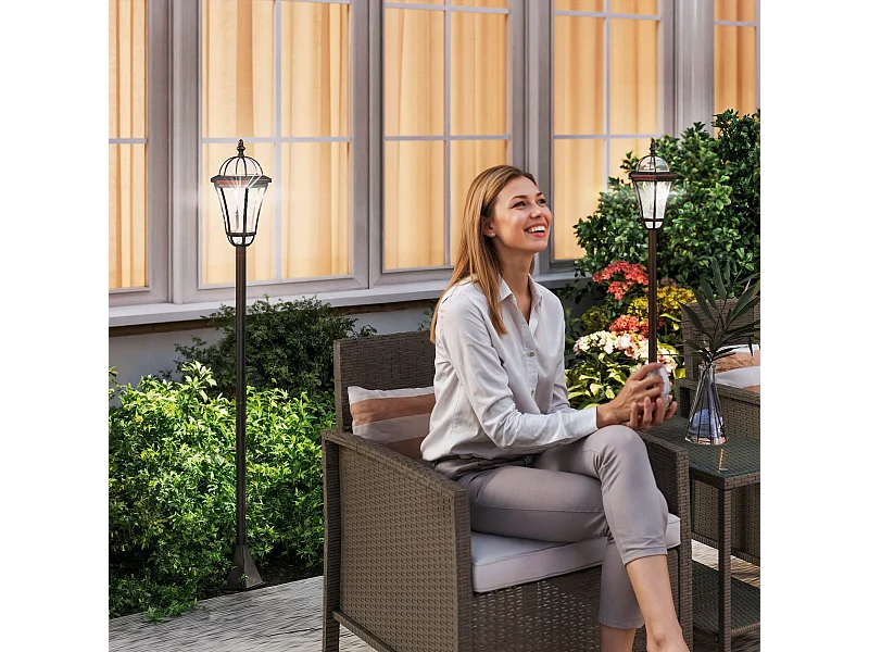 Lot de 2 luminaires extérieurs solaires lampadaires lanternes classiques LED 15 Lm Ø 18,5 x 129H cm noir