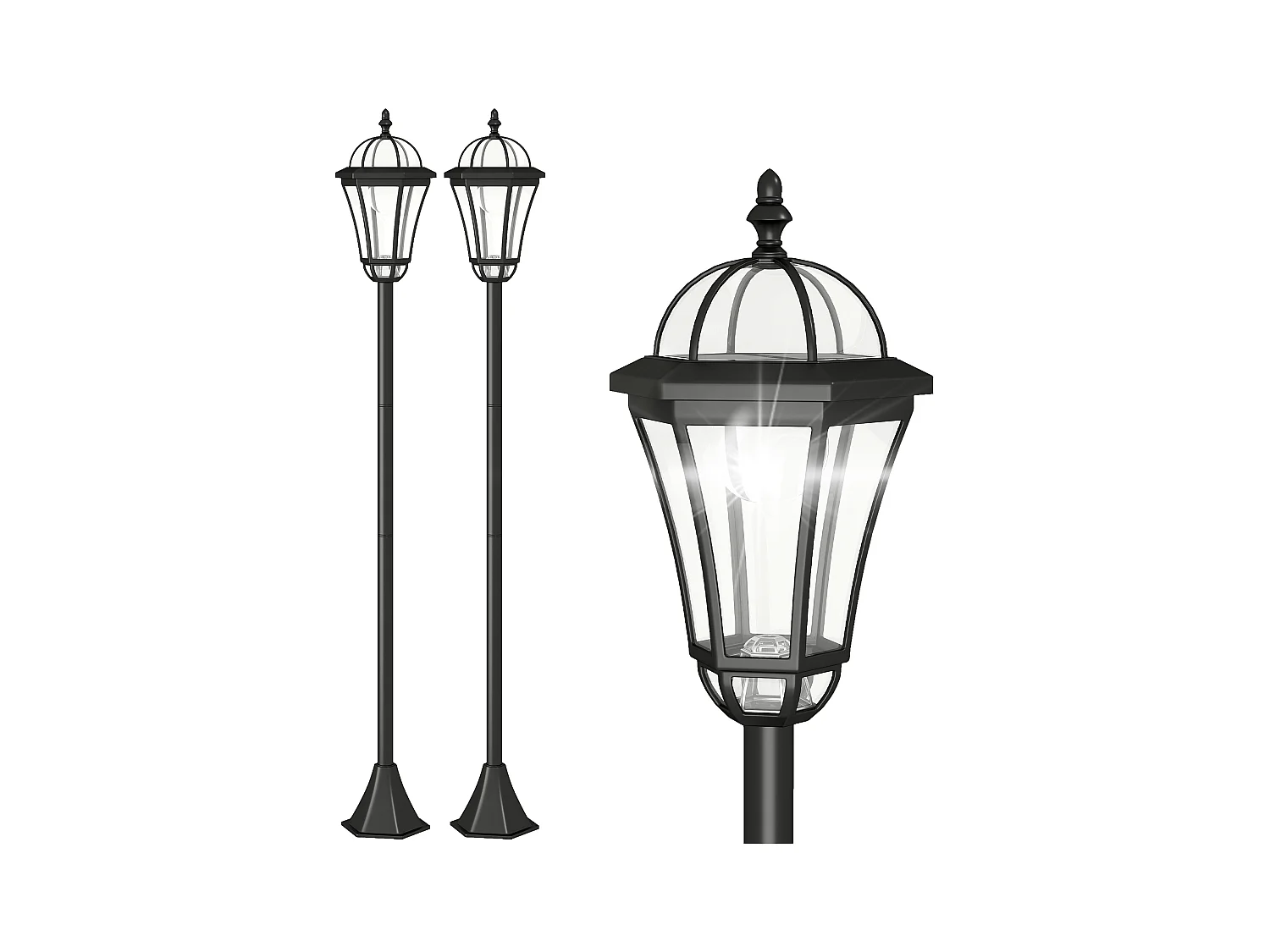 Lot de 2 luminaires extérieurs solaires lampadaires lanternes classiques LED 15 Lm Ø 18,5 x 129H cm noir