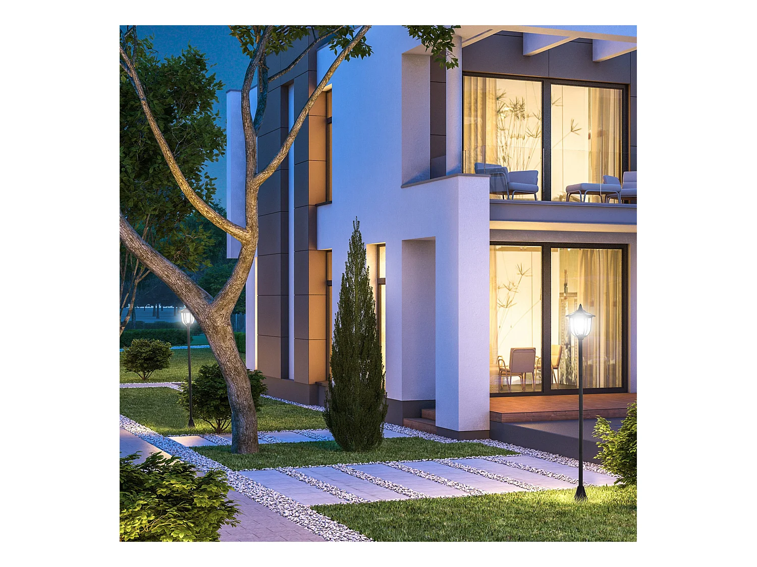 Lot de 2 luminaires extérieurs solaires lampadaires lanternes classiques LED 15 Lm Ø 18,5 x 129H cm noir