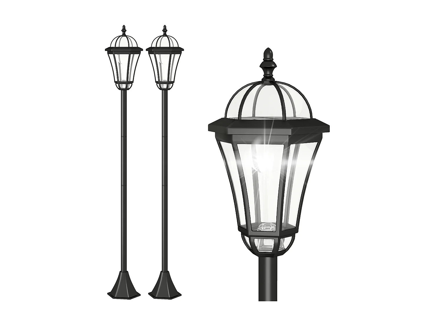 Lot de 2 luminaires extérieurs solaires lampadaires lanternes classiques LED 15 Lm Ø 18,5 x 129H cm noir