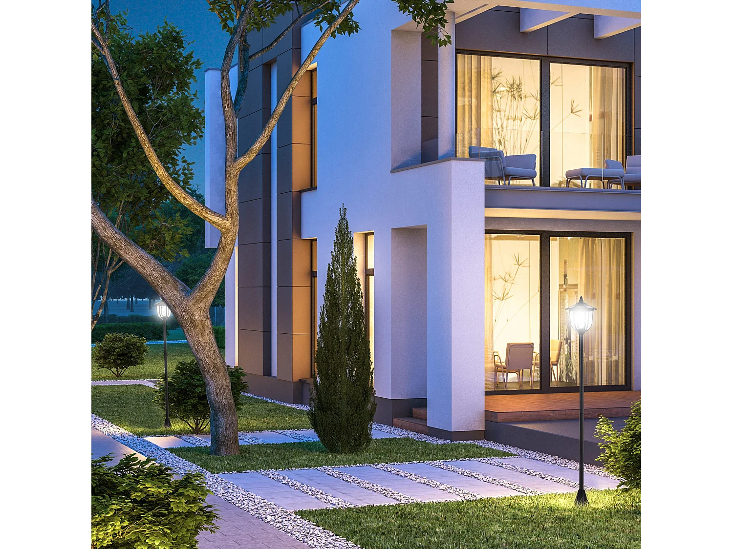 Lot de 2 luminaires extérieurs solaires lampadaires lanternes classiques LED 15 Lm Ø 18,5 x 129H cm noir