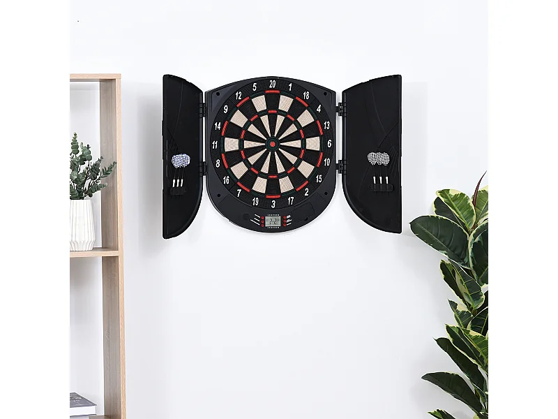 Cible jeu de fléchettes électronique refermable 26 jeux jusqu'à 8 joueurs affichage LCD haut-parleur noir