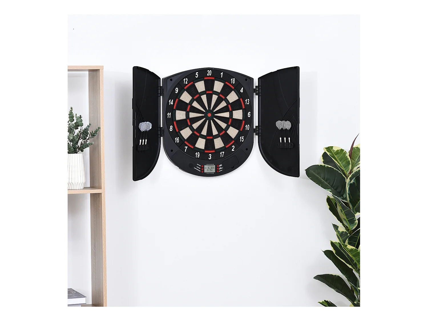 Cible jeu de fléchettes électronique refermable 26 jeux jusqu'à 8 joueurs affichage LCD haut-parleur noir