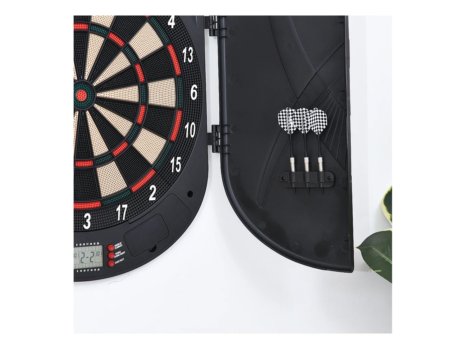 Cible jeu de fléchettes électronique refermable 26 jeux jusqu'à 8 joueurs affichage LCD haut-parleur noir