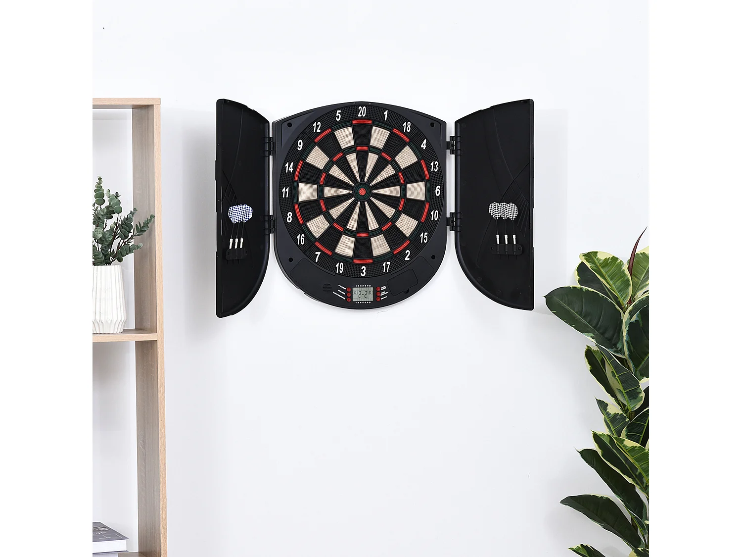 Cible jeu de fléchettes électronique refermable 26 jeux jusqu'à 8 joueurs affichage LCD haut-parleur noir