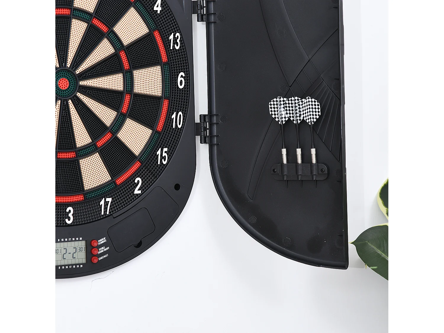 Cible jeu de fléchettes électronique refermable 26 jeux jusqu'à 8 joueurs affichage LCD haut-parleur noir