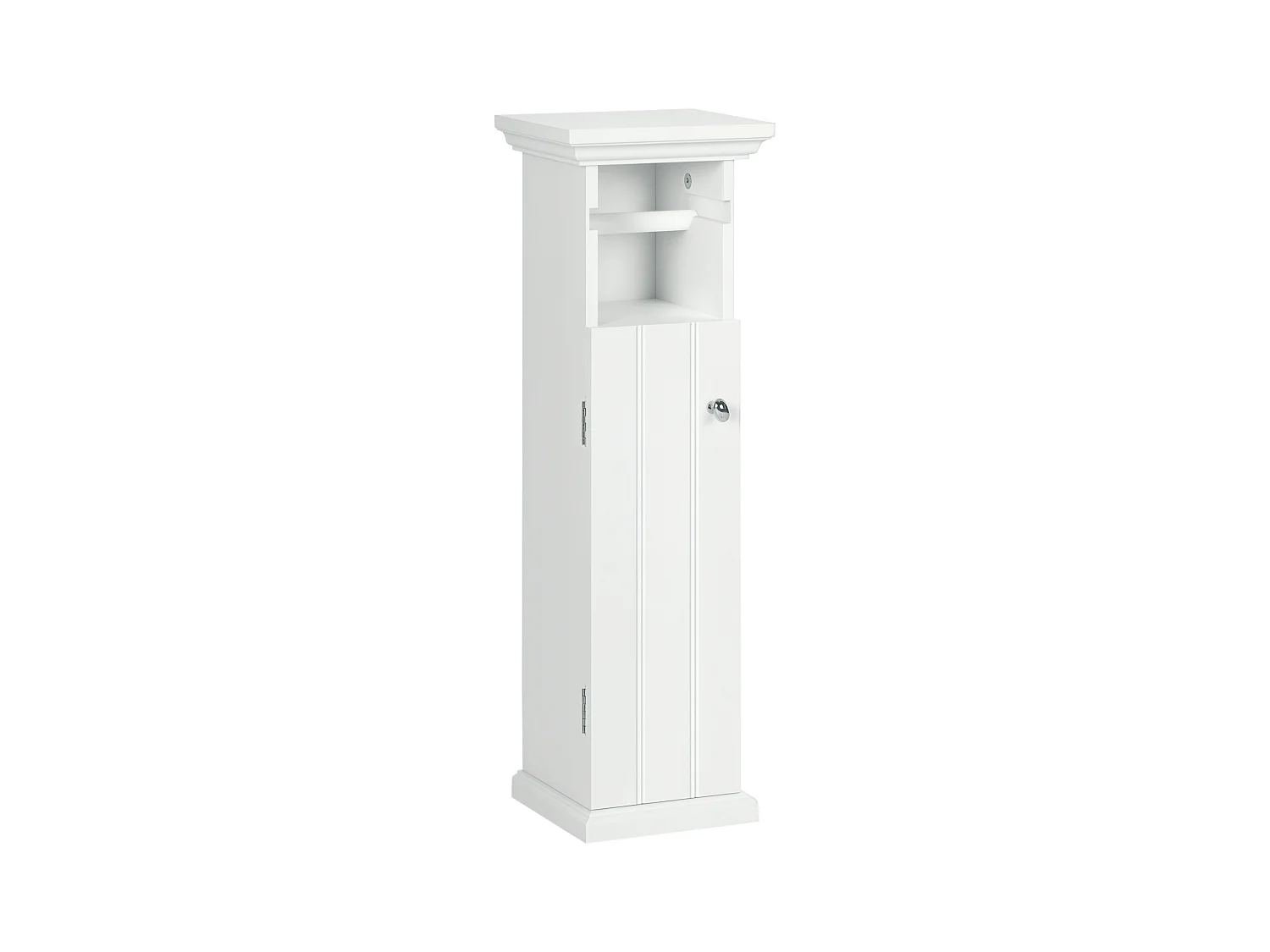 Meuble WC armoire toilette - porte, support papier - dim. 21L x 17l x 66H cm - blanc