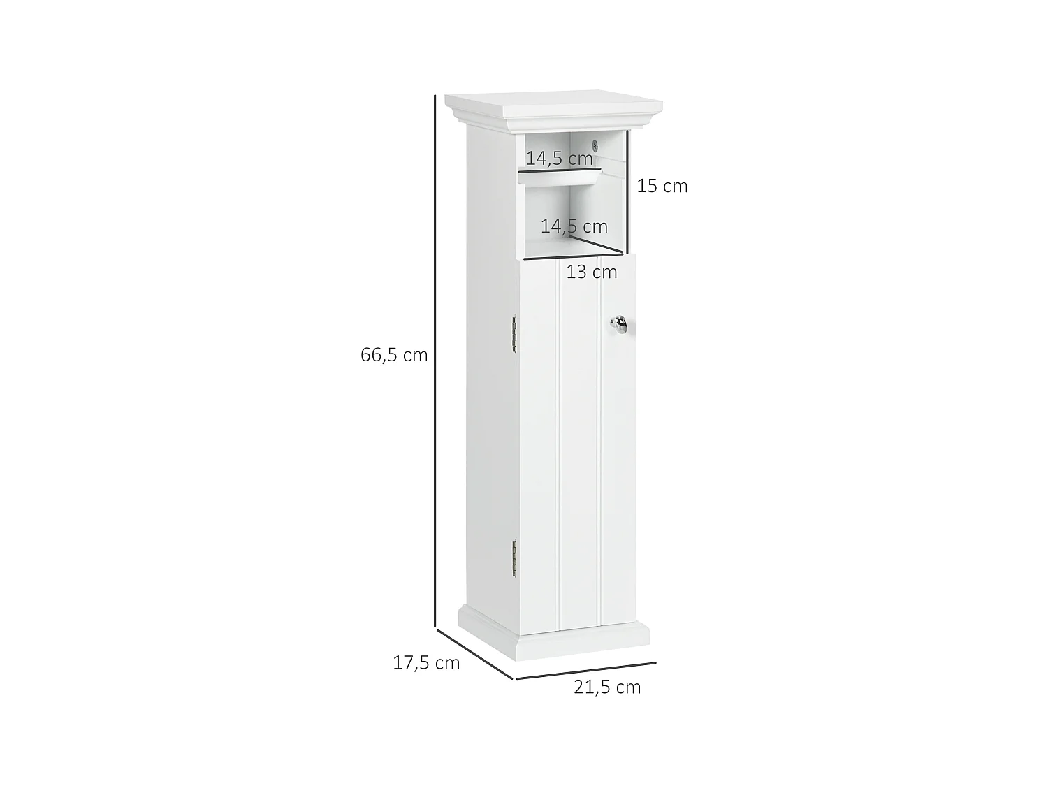 Meuble WC armoire toilette - porte, support papier - dim. 21L x 17l x 66H cm - blanc