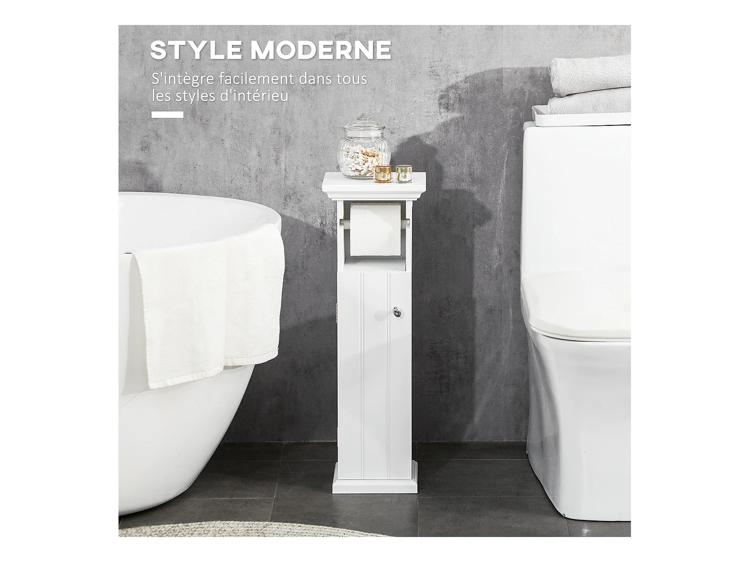 Meuble WC armoire toilette - porte, support papier - dim. 21L x 17l x 66H cm - blanc