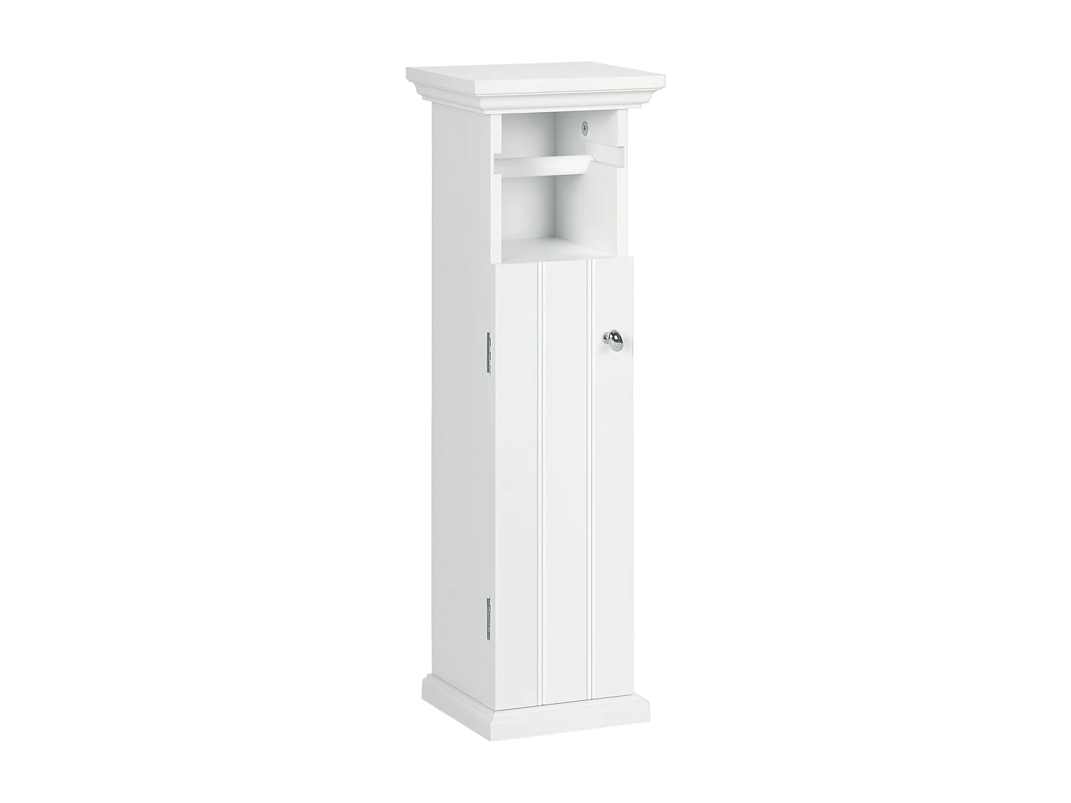 Meuble WC armoire toilette - porte, support papier - dim. 21L x 17l x 66H cm - blanc