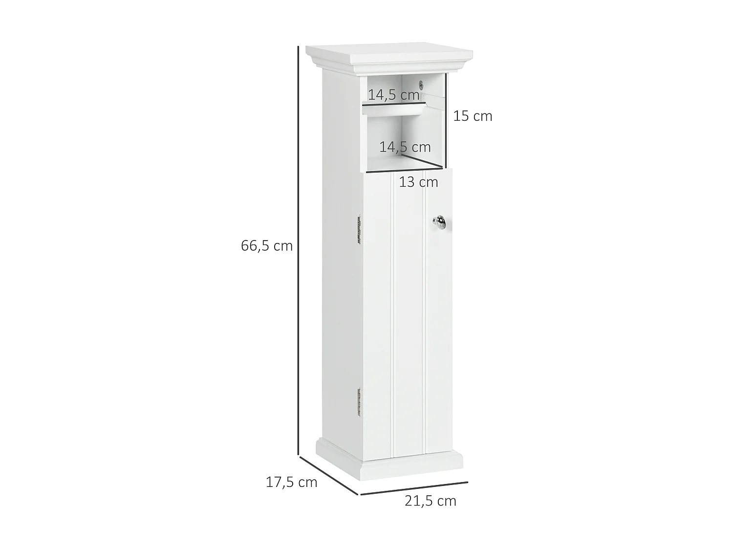 Meuble WC armoire toilette - porte, support papier - dim. 21L x 17l x 66H cm - blanc