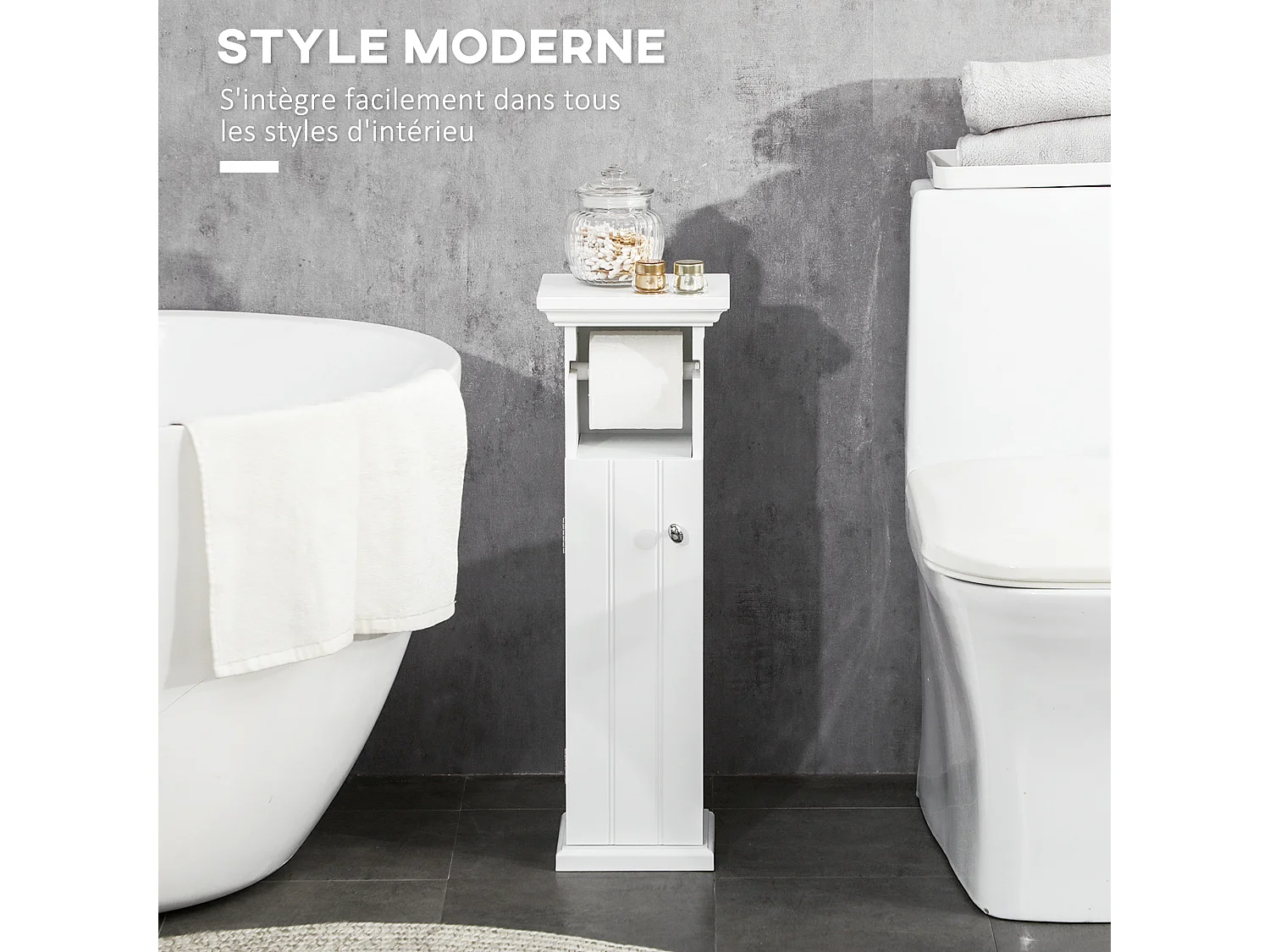 Meuble WC armoire toilette - porte, support papier - dim. 21L x 17l x 66H cm - blanc