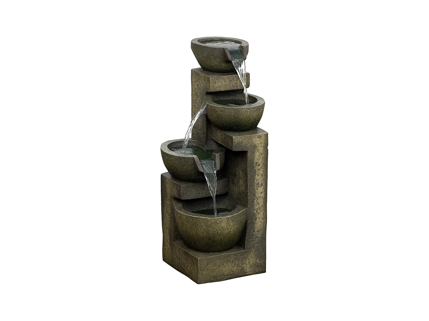 Fontaine de jardin cascade 4 pots débit réglable pompe à eau submersible incluse résine noir bronze vieilli