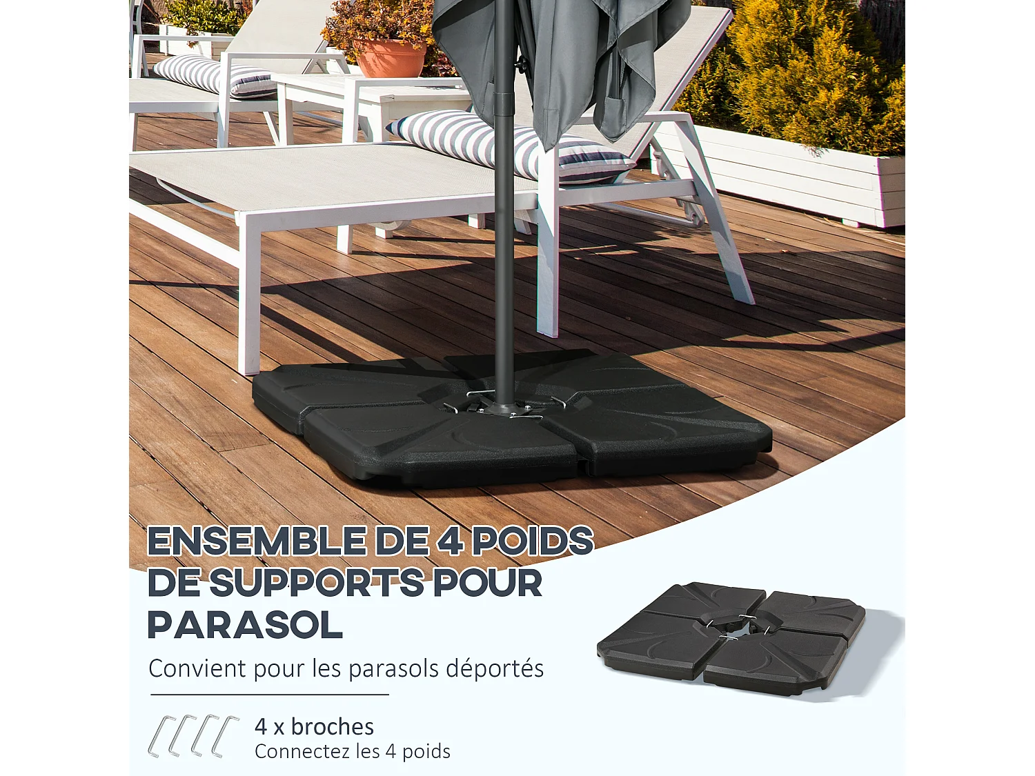 Pied de parasol lot de 4 dalles de lestage pour parasol déporté dim. tot. 103L x 103l x 8H cm HDPE texturé noir