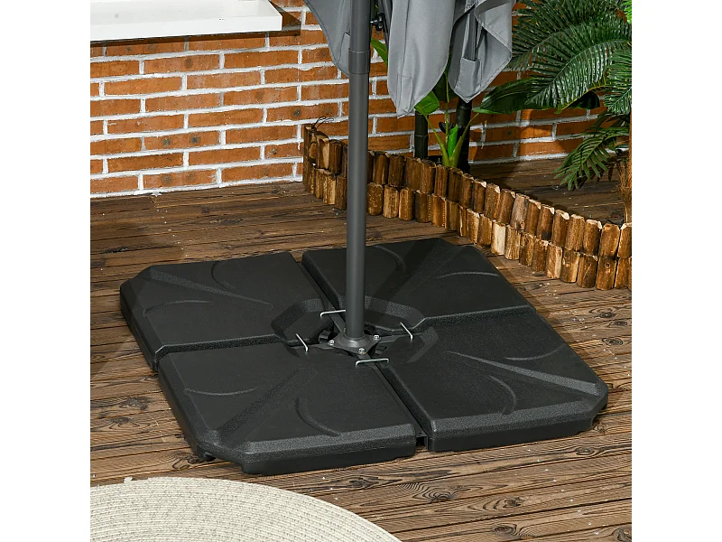 Pied de parasol lot de 4 dalles de lestage pour parasol déporté dim. tot. 103L x 103l x 8H cm HDPE texturé noir