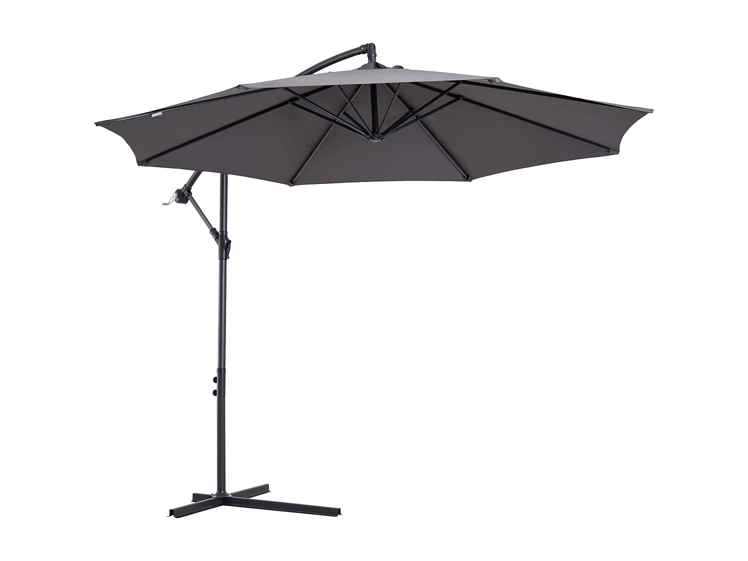Parasol déporté octogonal inclinable manivelle pied acier Ø 3 x 2,5H m gris