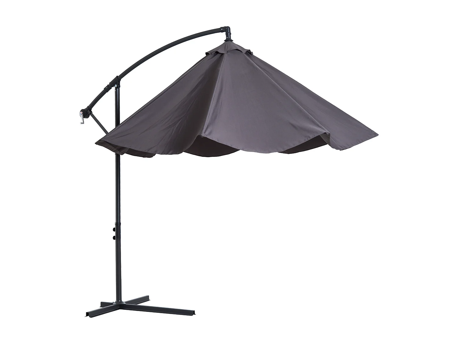 Parasol déporté octogonal inclinable manivelle pied acier Ø 3 x 2,5H m gris