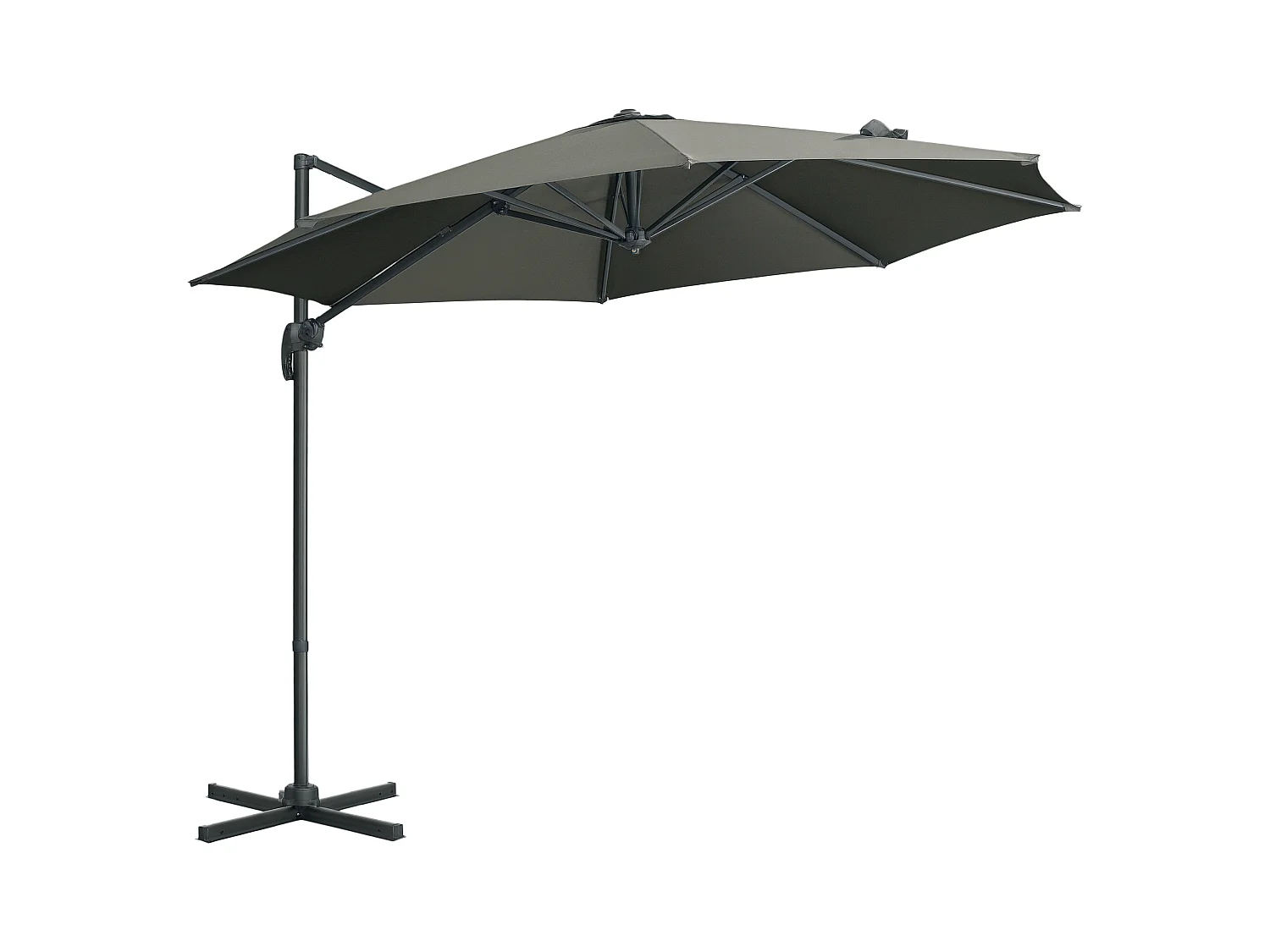 Parasol déporté octogonal inclinable manivelle avec pied en acier Ø 2,94 x 2,48H m gris