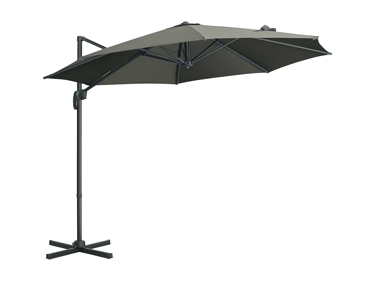 Parasol déporté octogonal inclinable manivelle avec pied en acier Ø 2,94 x 2,48H m gris