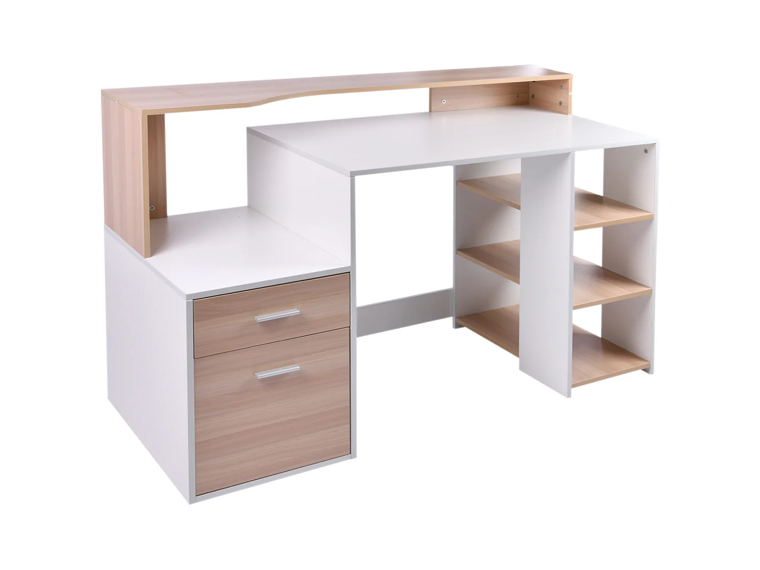 HOMCOM Bureau Informatique multimédia Design Multi-rangements 137 L x 55 l x 92 H cm chêne Blanc