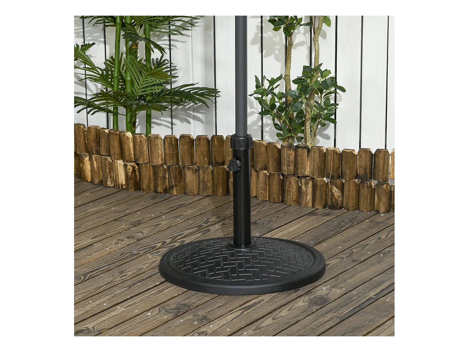 Pied de parasol rond base de lestage Ø 46 x 34 cm métal motif zig zag poids net 14 Kg noir