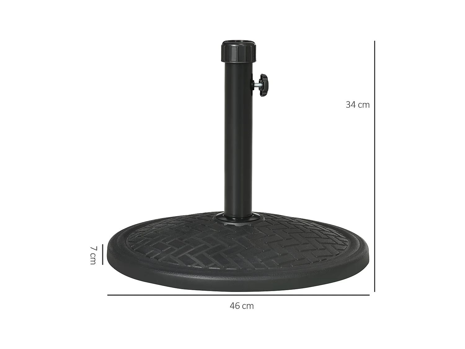 Pied de parasol rond base de lestage Ø 46 x 34 cm métal motif zig zag poids net 14 Kg noir