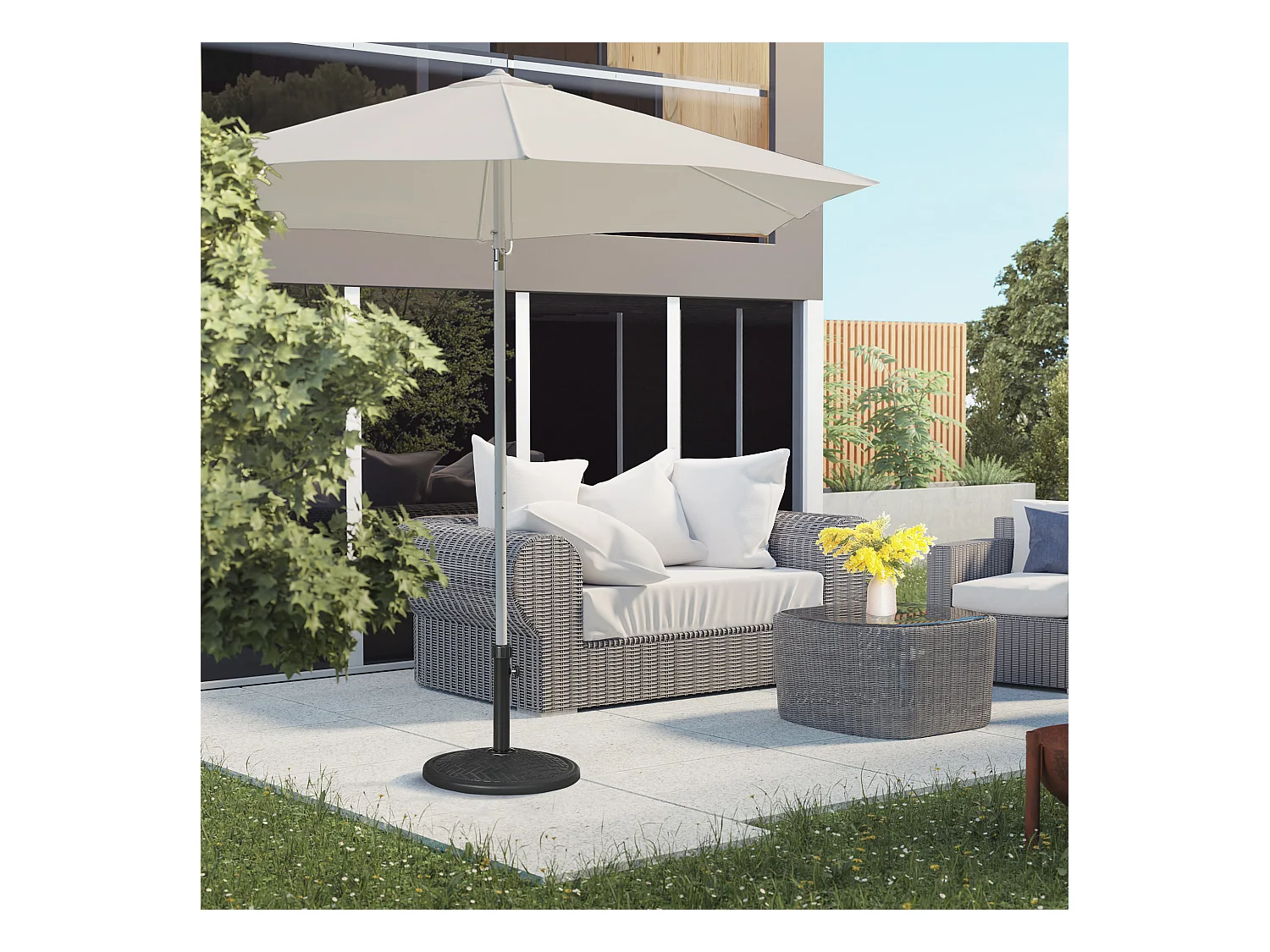 Pied de parasol rond base de lestage Ø 46 x 34 cm métal motif zig zag poids net 14 Kg noir