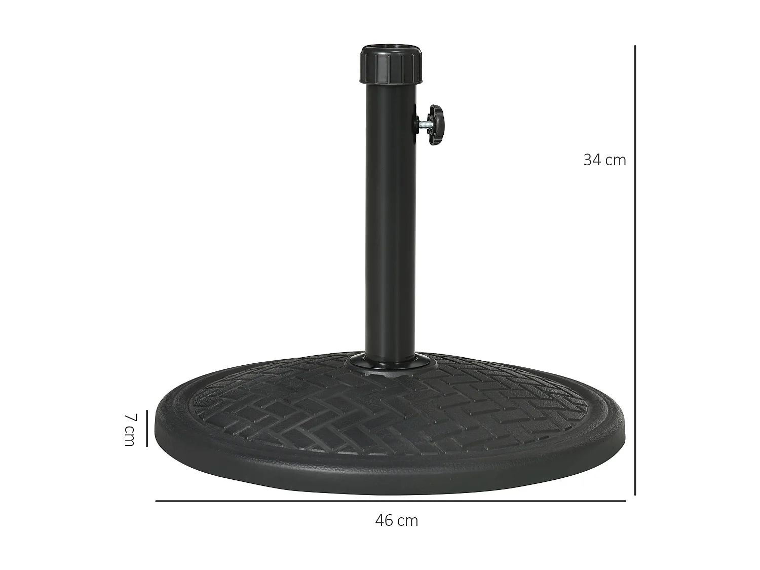 Pied de parasol rond base de lestage Ø 46 x 34 cm métal motif zig zag poids net 14 Kg noir