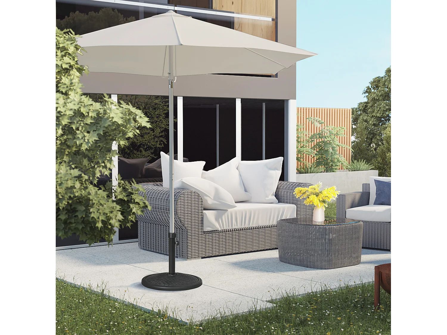 Pied de parasol rond base de lestage Ø 46 x 34 cm métal motif zig zag poids net 14 Kg noir