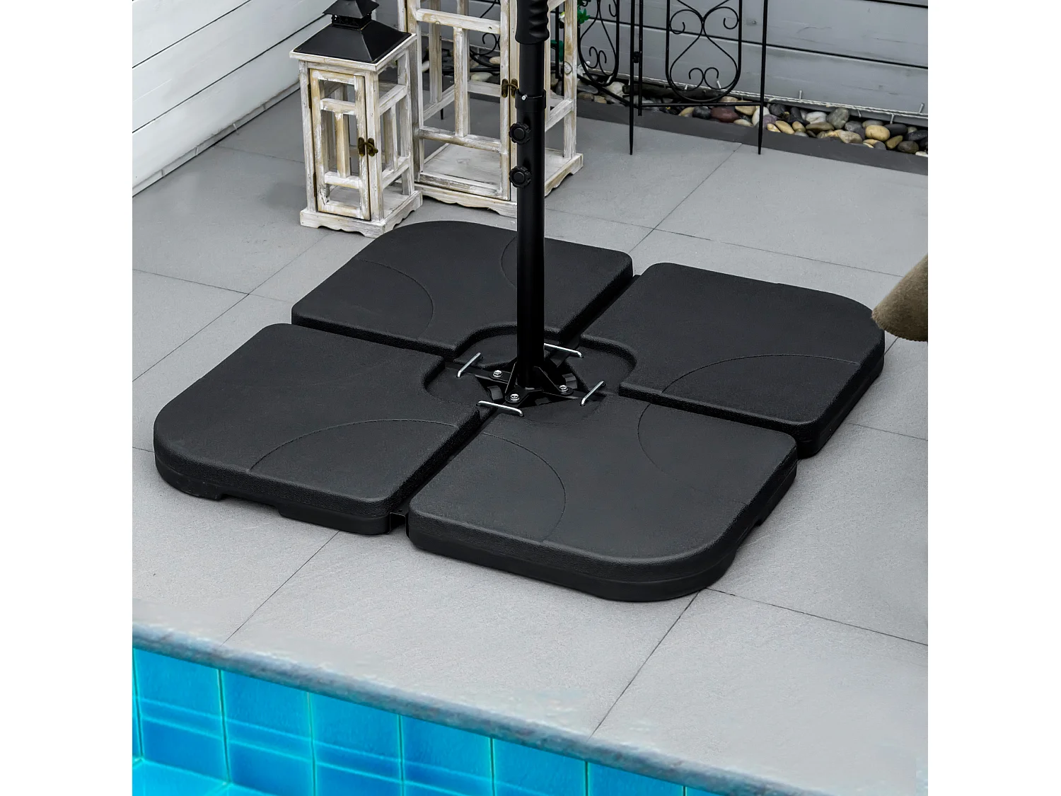 Pied de parasol lot de 4 dalles pour parasol à lester dim. tot. 104L x 104l x 7,5H cm HDPE noir