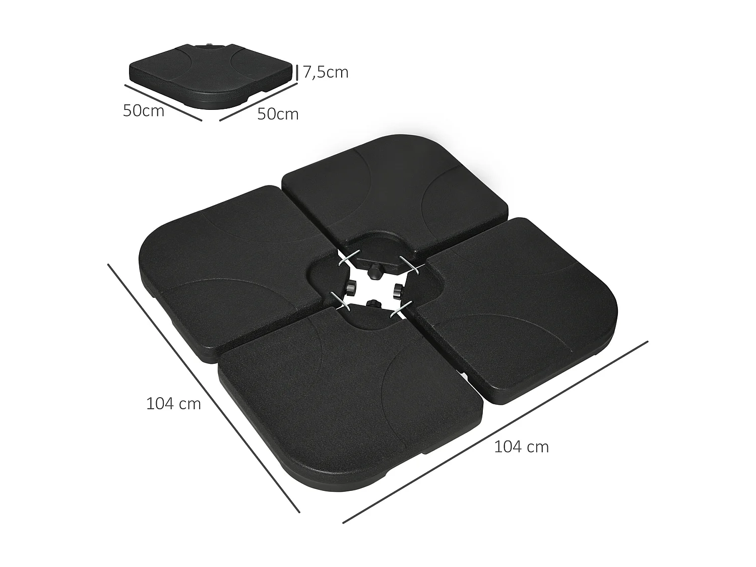 Pied de parasol lot de 4 dalles pour parasol à lester dim. tot. 104L x 104l x 7,5H cm HDPE noir