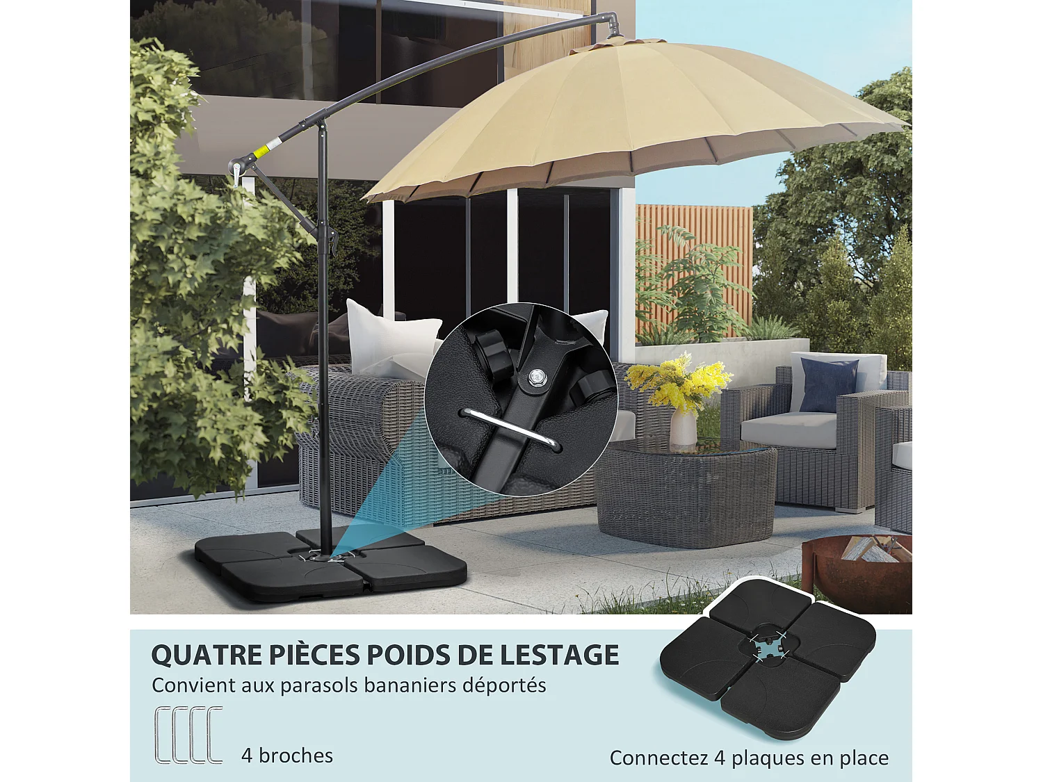Pied de parasol lot de 4 dalles pour parasol à lester dim. tot. 104L x 104l x 7,5H cm HDPE noir