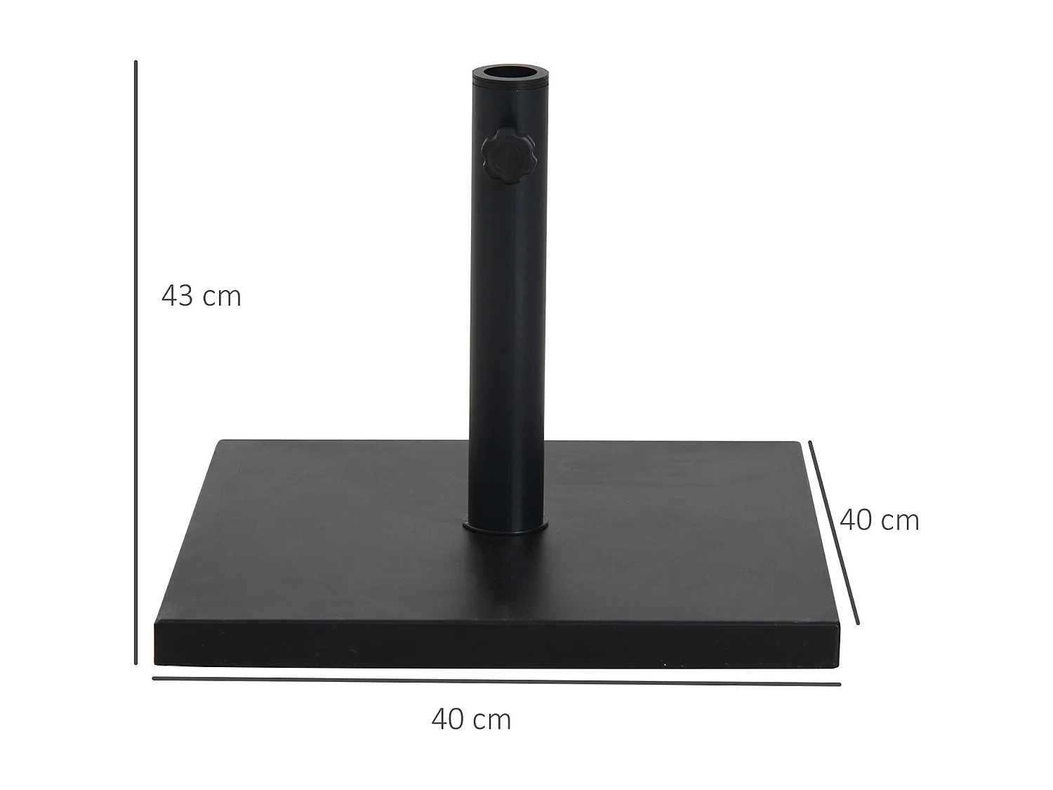 Pied de parasol base de lestage parasol carré dim. 40L x 40I x 43H cm poids net 11 Kg ciment métal noir
