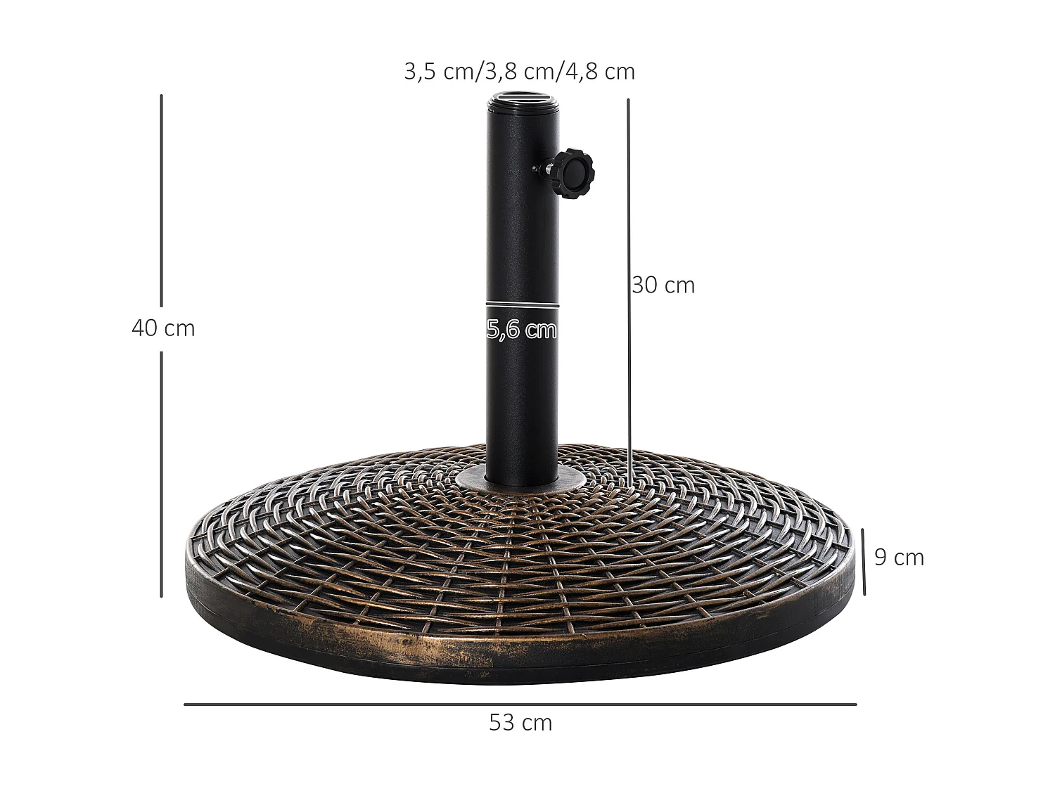 Pied de parasol rond base de lestage Ø 53 x 35,5 cm résine imitation rotin poids net 25 Kg noir bronze