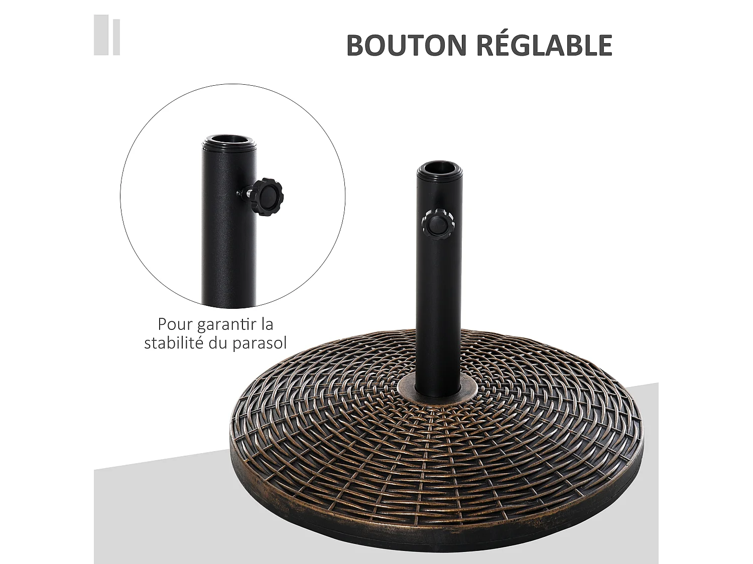 Pied de parasol rond base de lestage Ø 53 x 35,5 cm résine imitation rotin poids net 25 Kg noir bronze