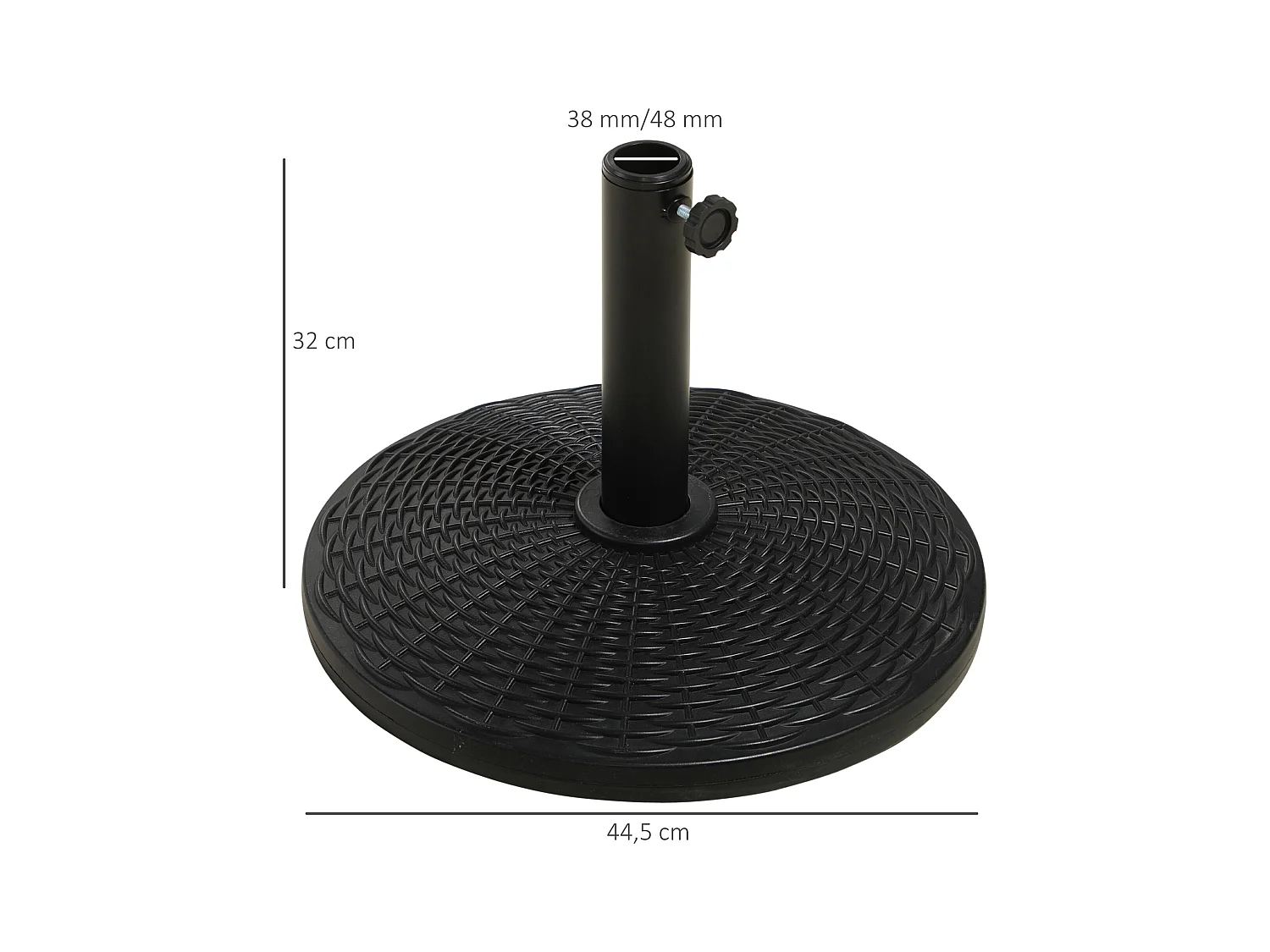 Pied de parasol rond base de lestage Ø 44 x 32 cm résine imitation rotin poids net 11 Kg noir