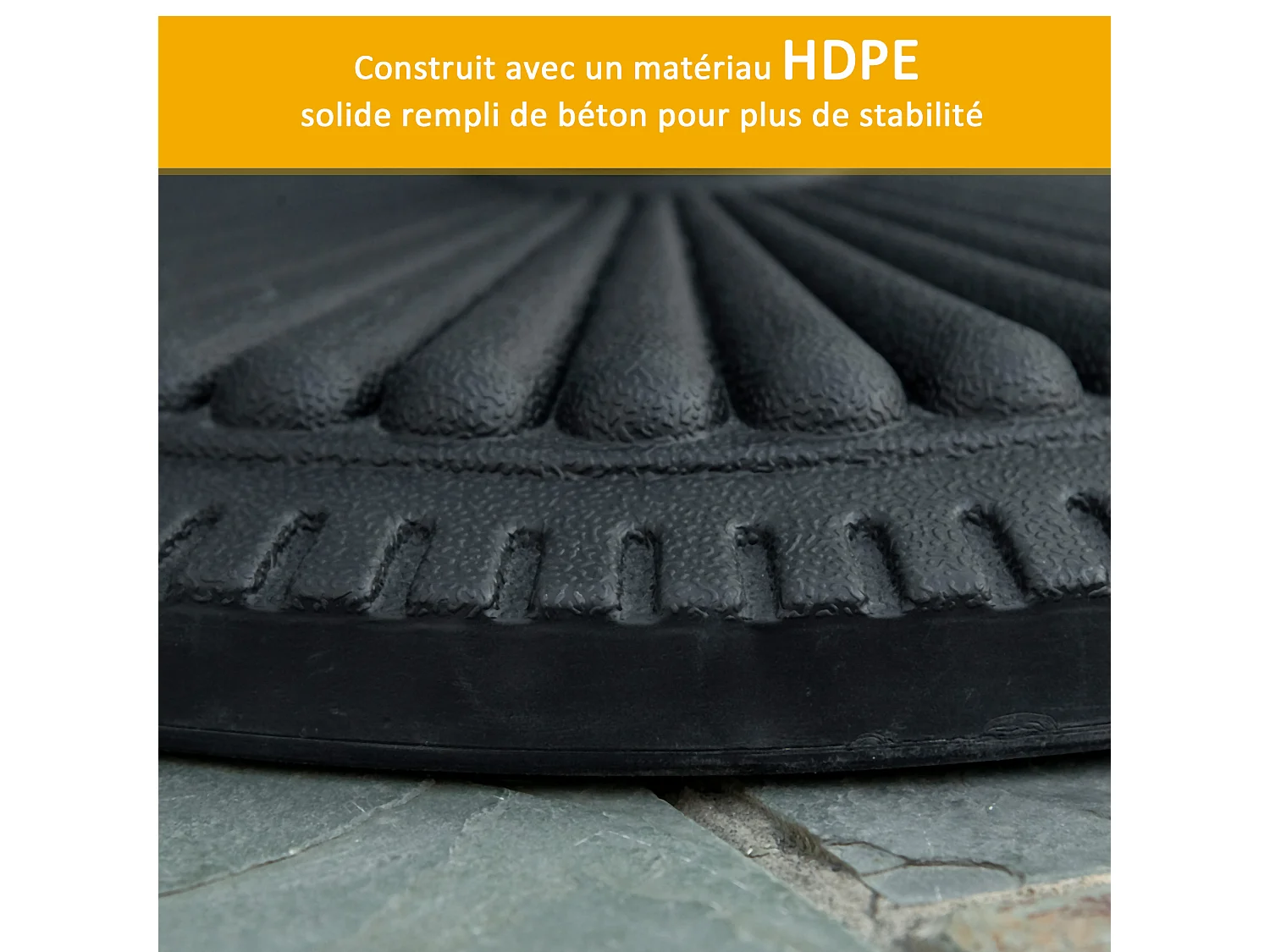 Pied de parasol base de lestage parasol rond ciment HDPE motif rosace Ø 49 cm poids net 15 Kg noir