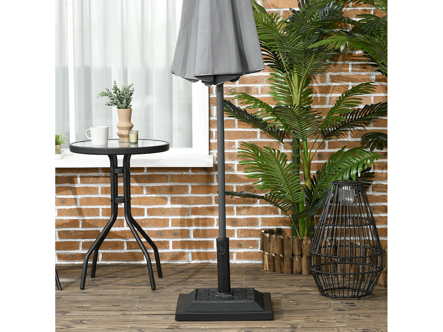 Pied de parasol carré base de lestage résine aspect rotin tressé poids net 12 Kg noir