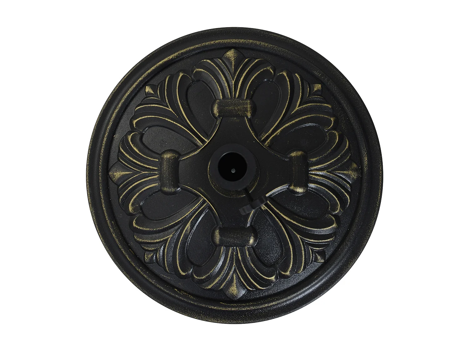 Pied de parasol rond base de lestage Ø 48 x 34H cm ciment HDPE motif fleurs de lys poids net 13 Kg noir doré