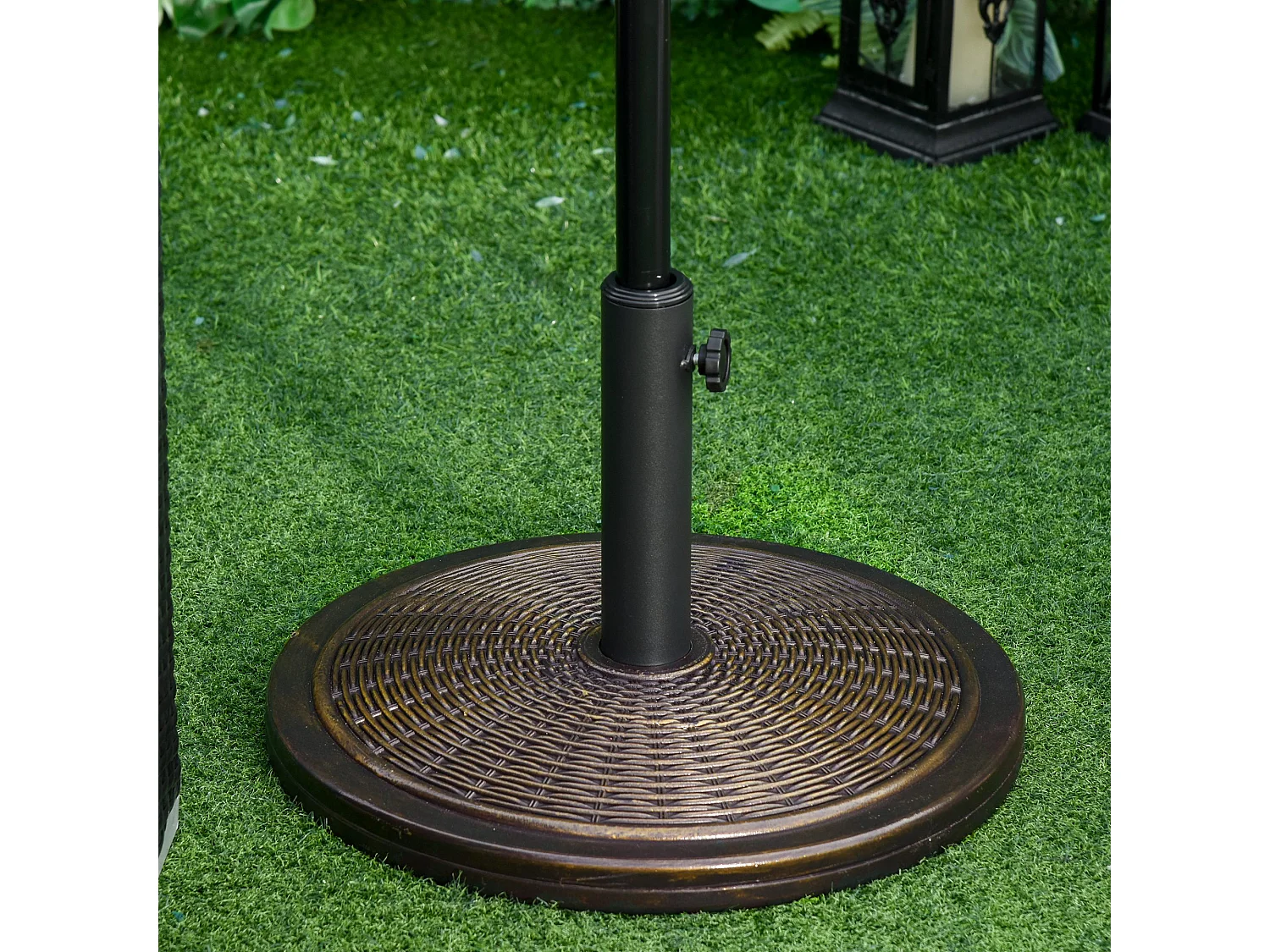 Pied de parasol rond base de lestage Ø 48 x 34 cm résine imitation rotin poids net 14 Kg noir bronze