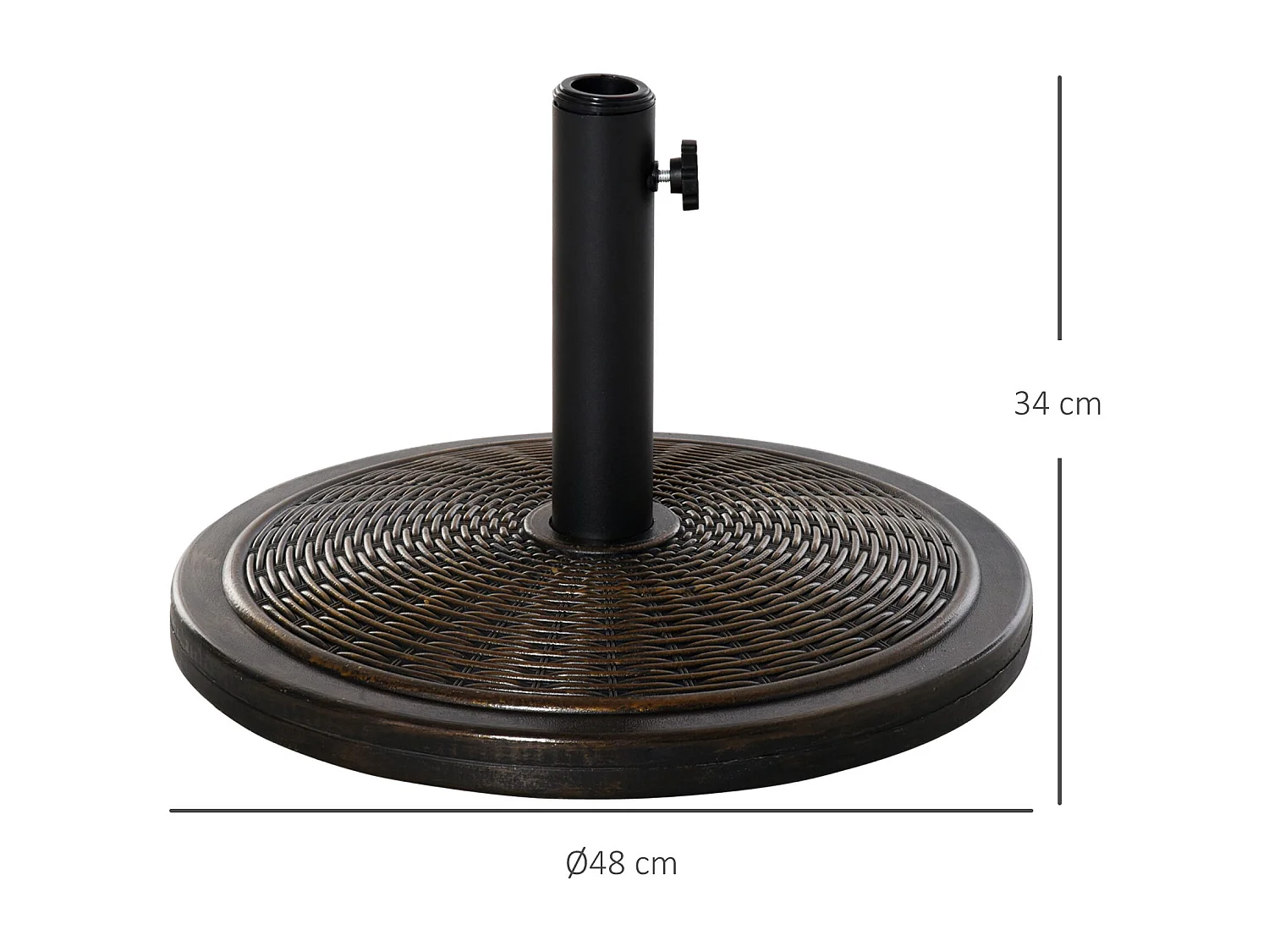 Pied de parasol rond base de lestage Ø 48 x 34 cm résine imitation rotin poids net 14 Kg noir bronze