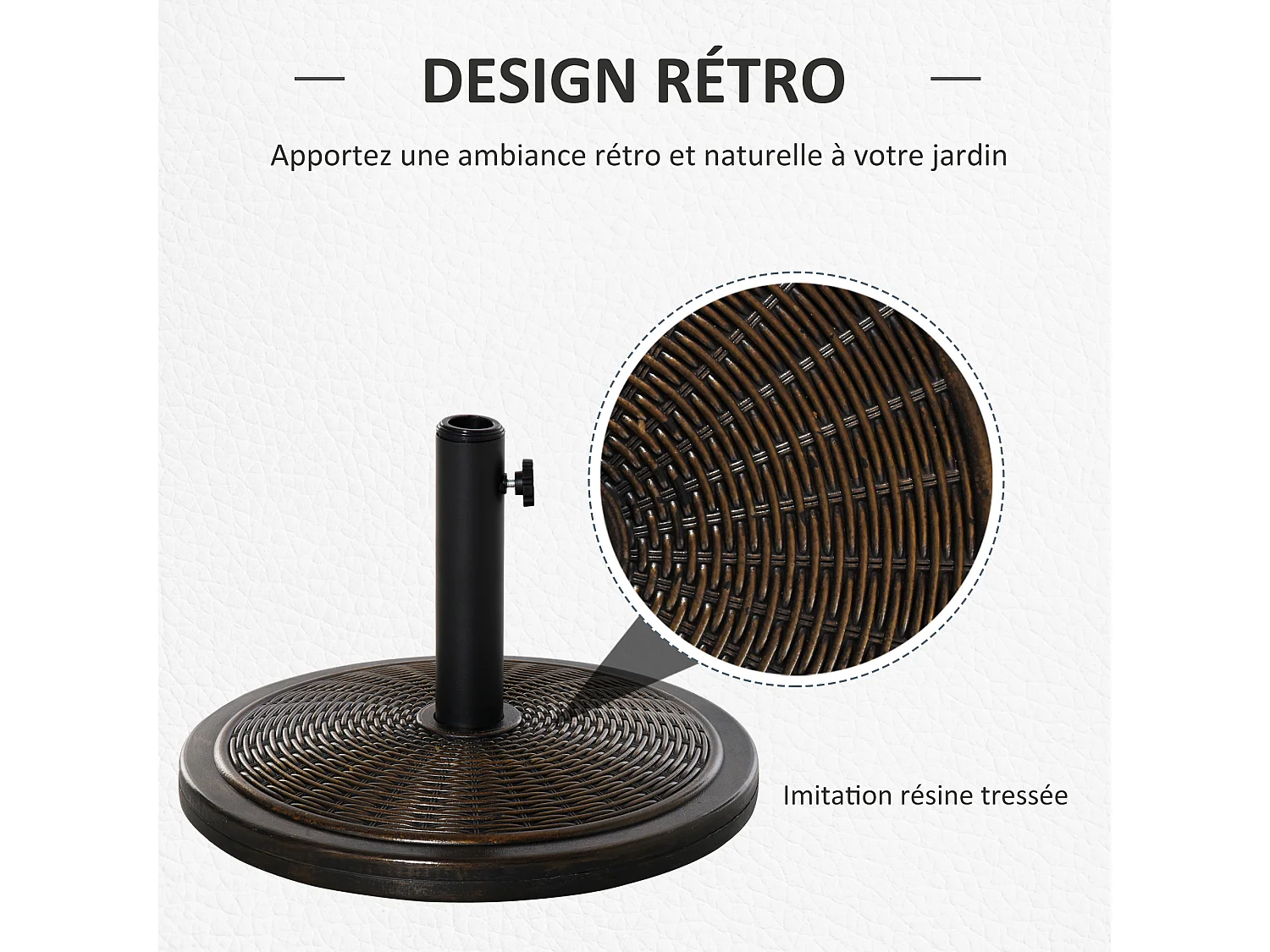 Pied de parasol rond base de lestage Ø 48 x 34 cm résine imitation rotin poids net 14 Kg noir bronze