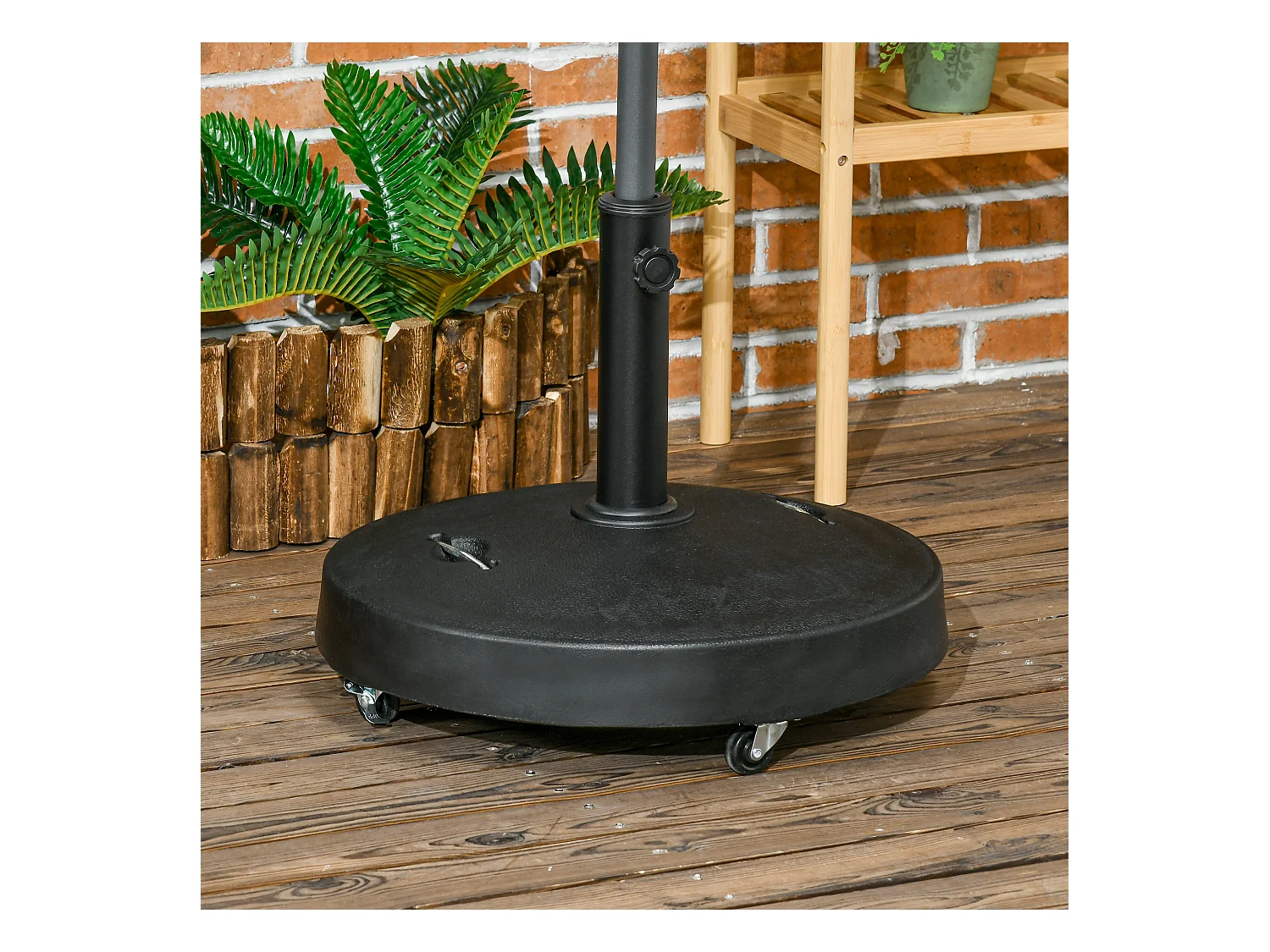 Pied de parasol rond - base de lestage parasol sur roulettes - poids net 24 Kg - résine surface granuleuse noir